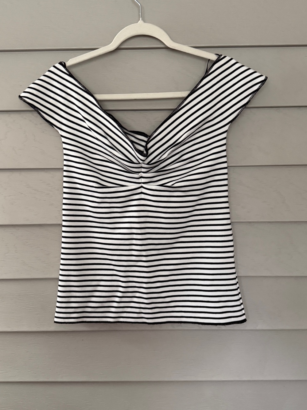 Anthropologie Maeve Black and White Striped Off-Shoulder Tank